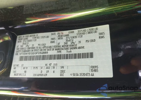 2016 Ford F-150 Platinum from USA, damaged, VIN 1FTEW1EG2GFD52889